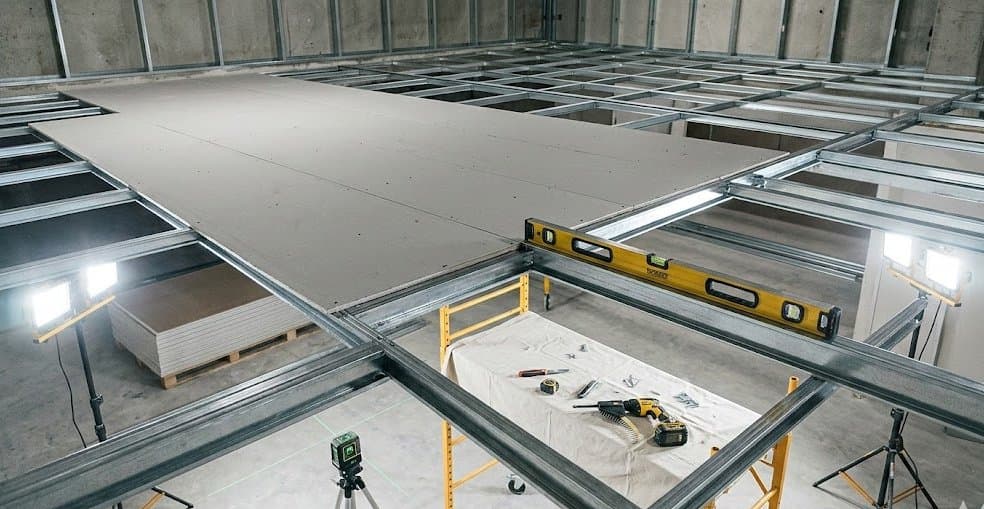 Trockenbau-Installation an der Decke